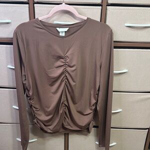 Elegant Brown Ruched Women's Top